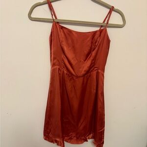 Wilfred Aritzia Only Mini Dress - Rust Copper 100% Cupro Smocked Back - Size 00